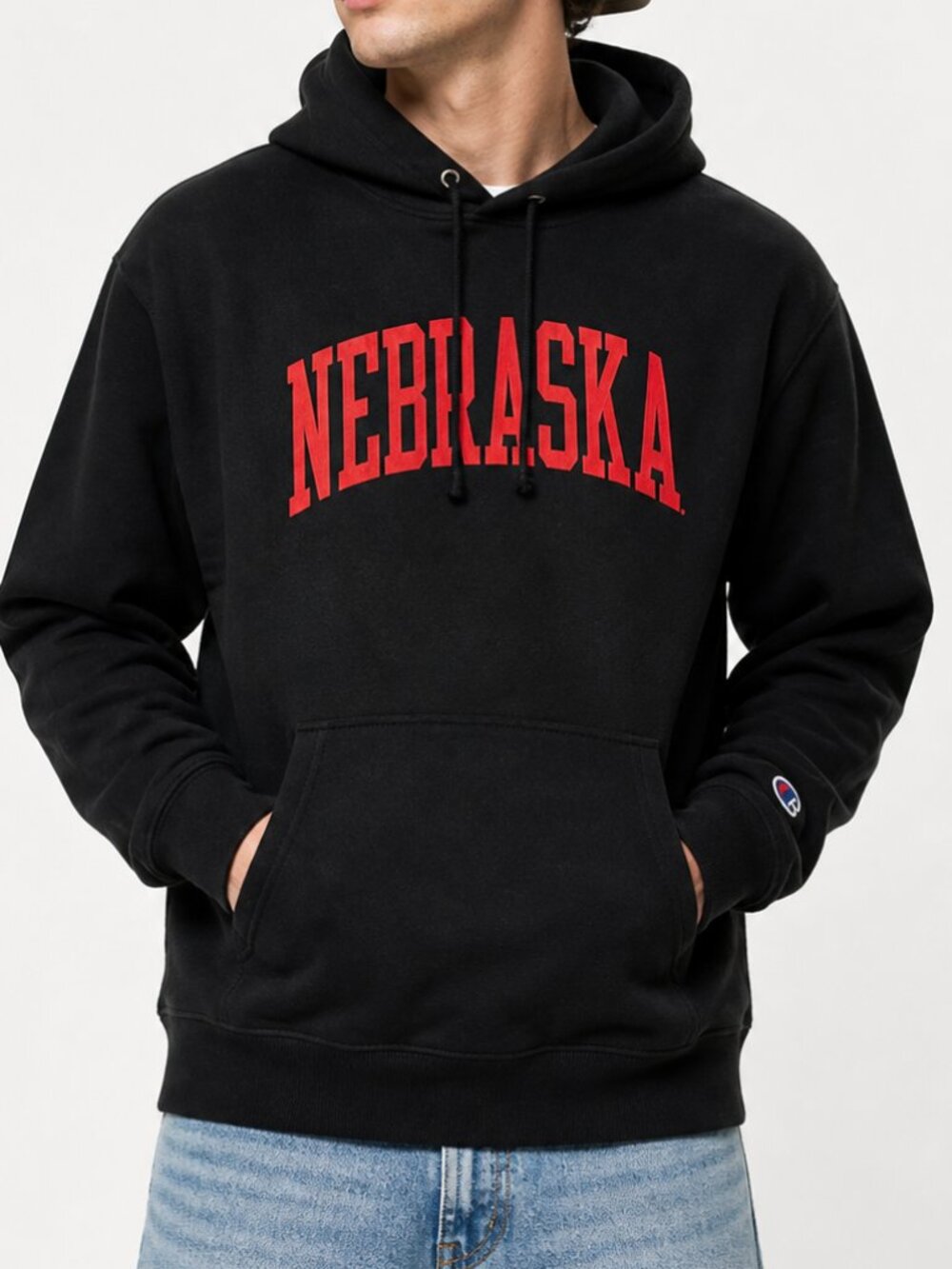 NEBRASKA Huskers Champion Black Hooded Sweatshirt XXL